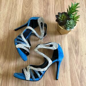 NWOB Roberto Cavalli Snakeskin Suede Stiletto Strappy Heels